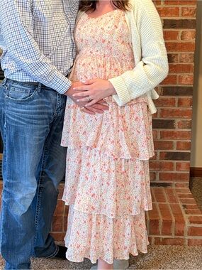 Floral Tiered Dress in Peach Pink